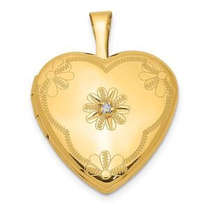 1/20 14K Gold Filled Diamond (SI1-SI2, G-I) 15mm Flower Heart Locket